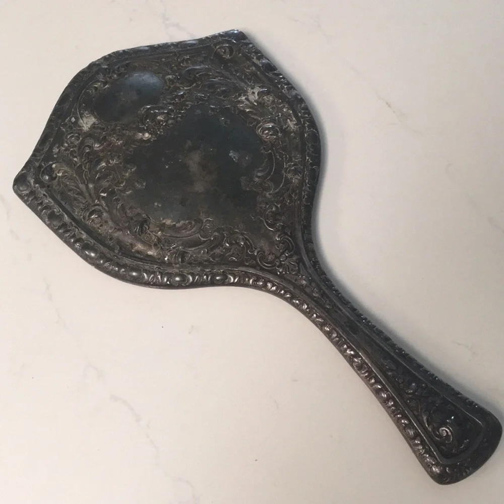 Vintage Sterling Silver & Glass Hand Mirror Antique Vanity Gift
